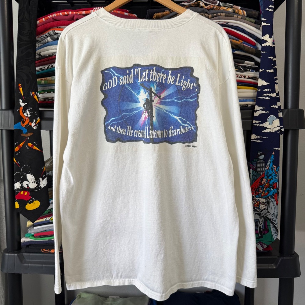 Y2K White American Safety Lineman Graphic Henley Shirt XL